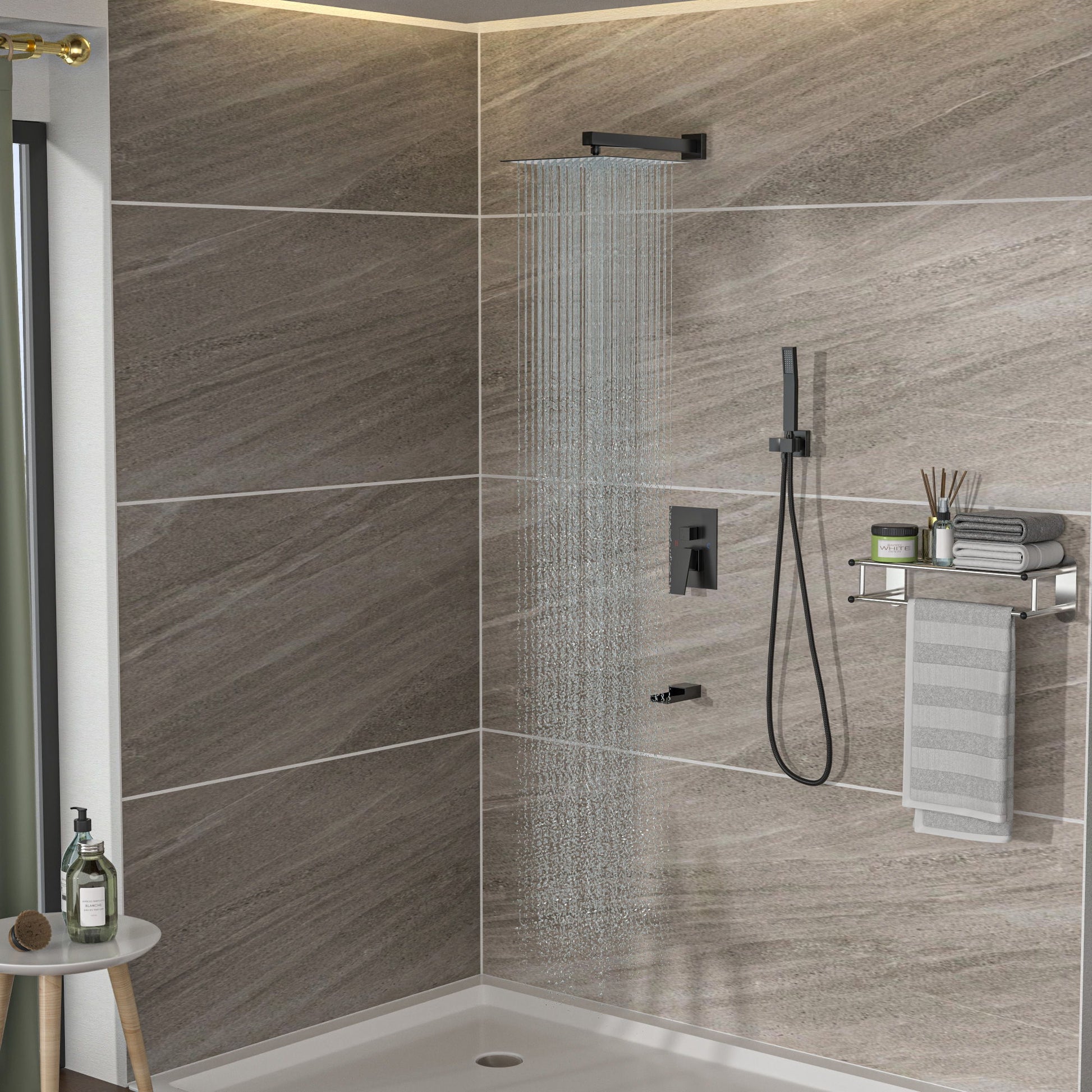 12" Ceiling Mount Square Shower System With Waterfall Tub Spout And Rough In Valve Daily Nest