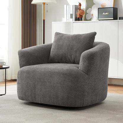 360° Swivel Barrel Sofa Chair With Throw Pillow, Chenille Upholstered Accent Chair Hearth and Haven