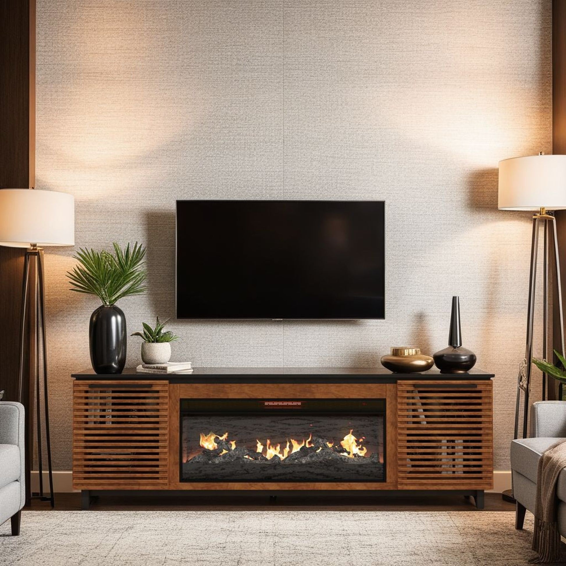 Graceland - Fireplace TV Stand Console For TVs Up To 100" - Black, Bourbon Legends