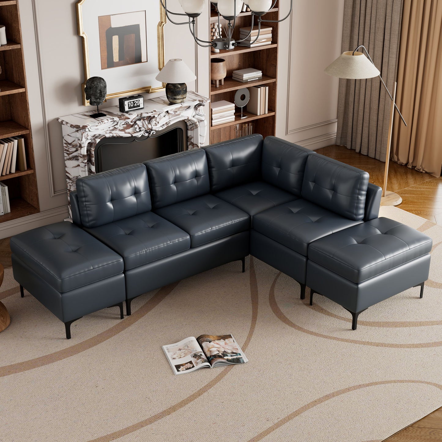 L-Shaped Corner Sofa Sectional Sofa Couch With Movable Storage Ottomans For Living Room