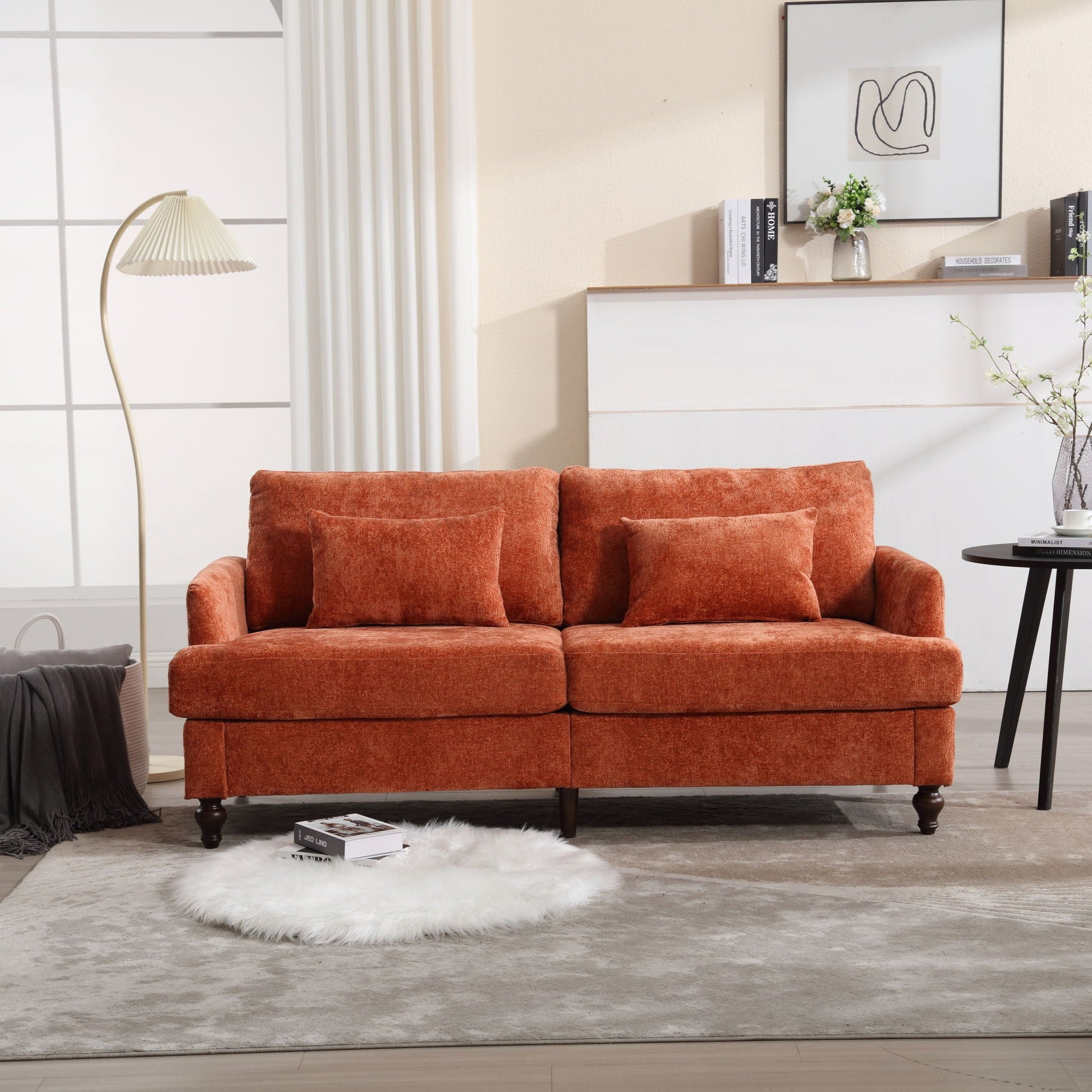 Mid Century Modern Chenille Fabric Loveseat Sofa, 2 Seat Upholstered Couch Home Essentials