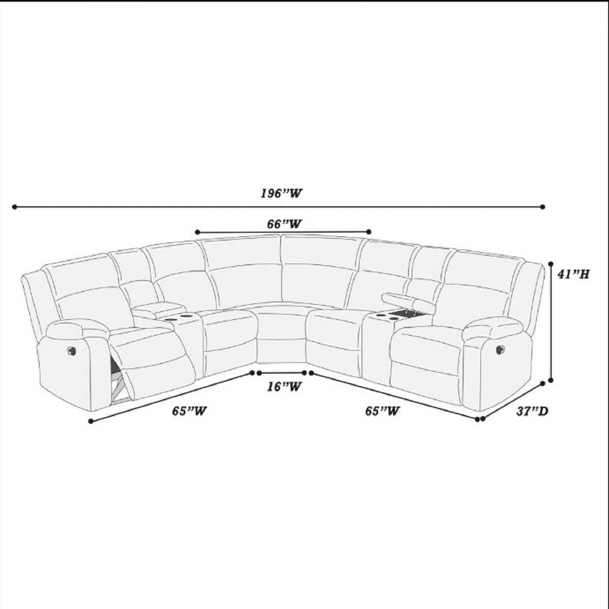 Power Motion Sectional LAF / RAF Loveseat With Console Cup Holders Home Essentials