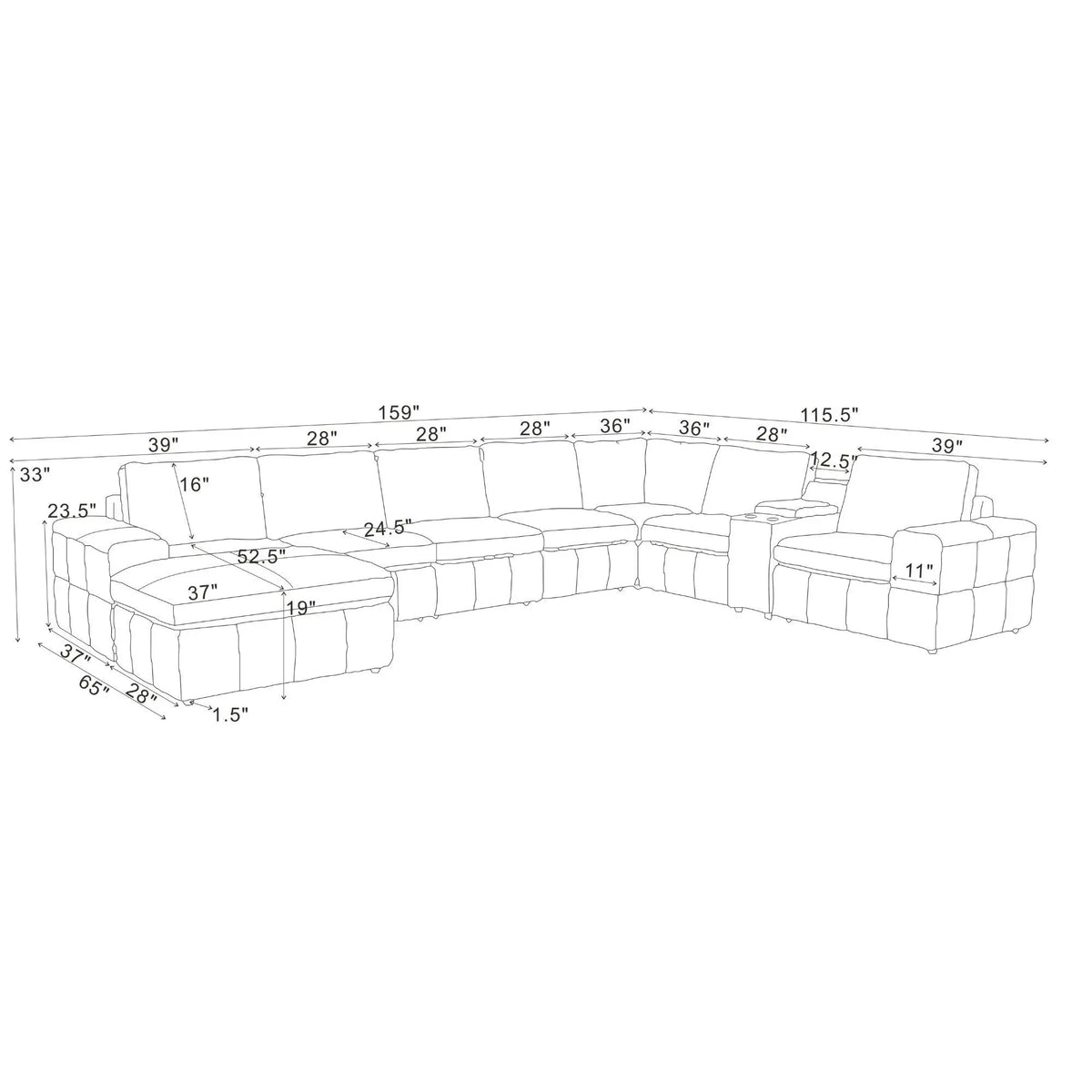Modular Sectional With Large Square Arms, Custom Configuration Home Essentials