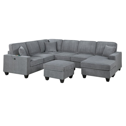Left Arm Facing Loveseat With USB Port And Storage Sectional Set With Corner Wedge Armless Chair And Cocktail Ottoman - Fog Home Essentials
