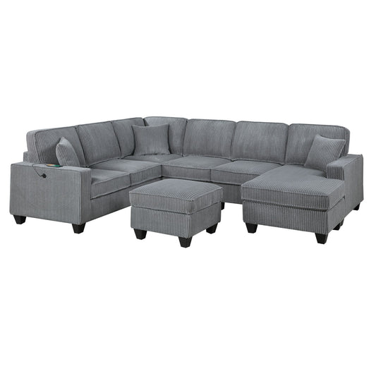 Left Arm Facing Loveseat With USB Port And Storage Sectional Set With Corner Wedge Armless Chair And Cocktail Ottoman - Fog Home Essentials