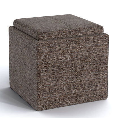Rockwood - Upholstered Cube Storage Ottoman With Tray Simpli-Home