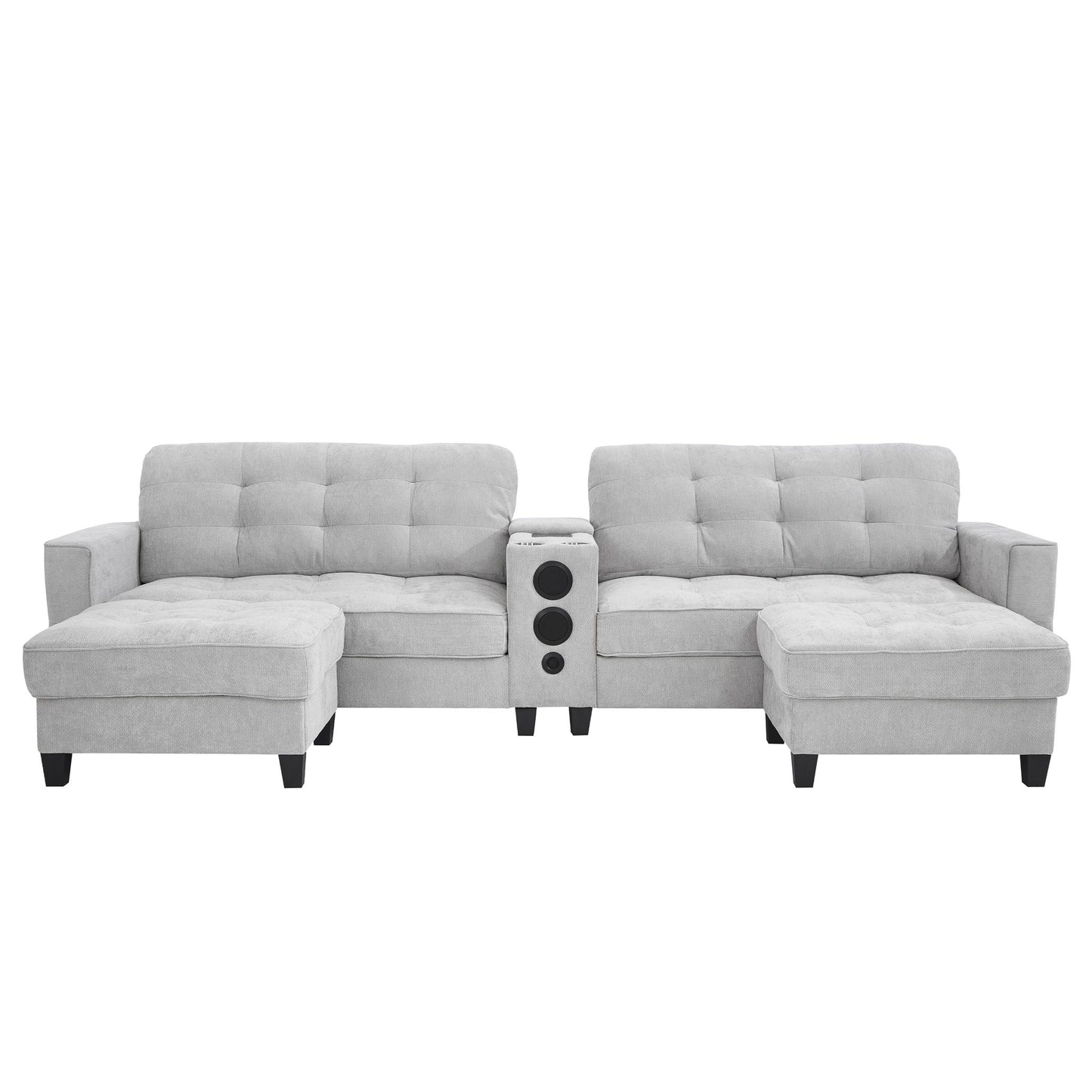 Modern Sectional Sofa U-Shaped With Movable Ottomans, tooth Speakers, LED Lights And Modular Storage Hearth and Haven