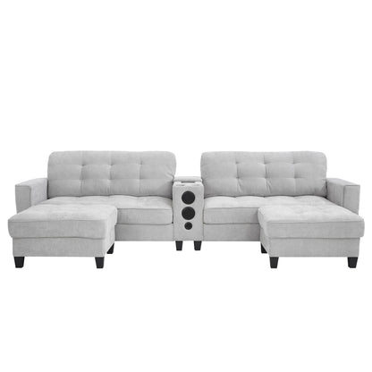 Modern Sectional Sofa U-Shaped With Movable Ottomans, tooth Speakers, LED Lights And Modular Storage Hearth and Haven