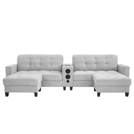 Modern Sectional Sofa U-Shaped With Movable Ottomans, tooth Speakers, LED Lights And Modular Storage Hearth and Haven