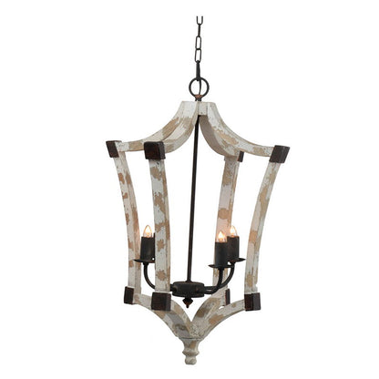 4 Light Wood Chandelier, Hanging Light Fixture With Adjustable Chain For Kitchen Dining Room Foyer Entryway, Bulb Not Included - Cream