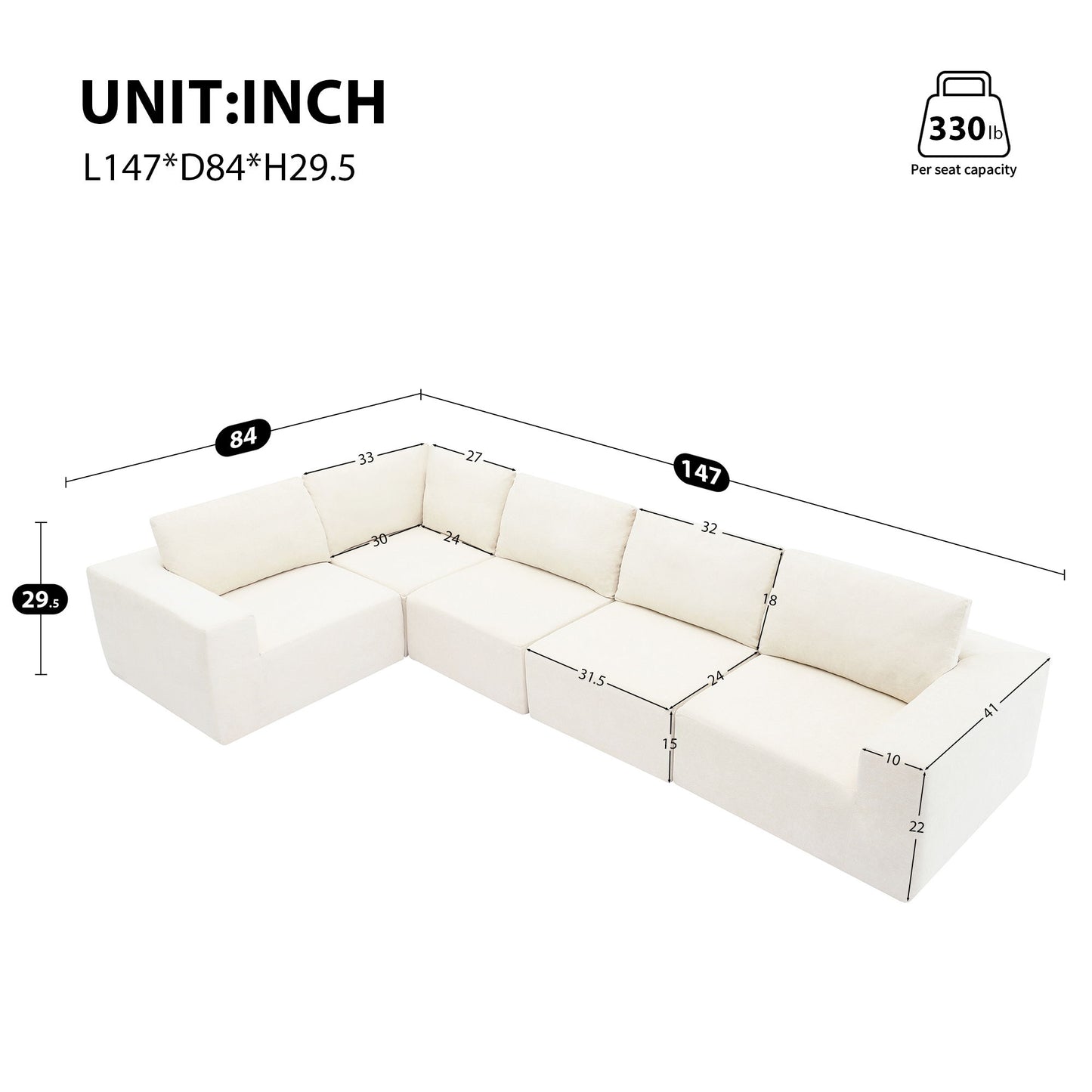Modular Sectional With Wide Seat Free Combination L Shaped Couch Set Cloud Upholstered Minimalist Boneless Sofa Luxe & Co.