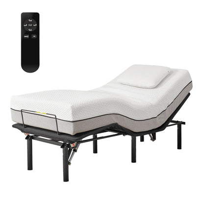 Adjustable Metal Bed Base With Head And Foot Incline, Anti Snore Feature, Wireless Control, Twin Long - Antique Black Home Essentials