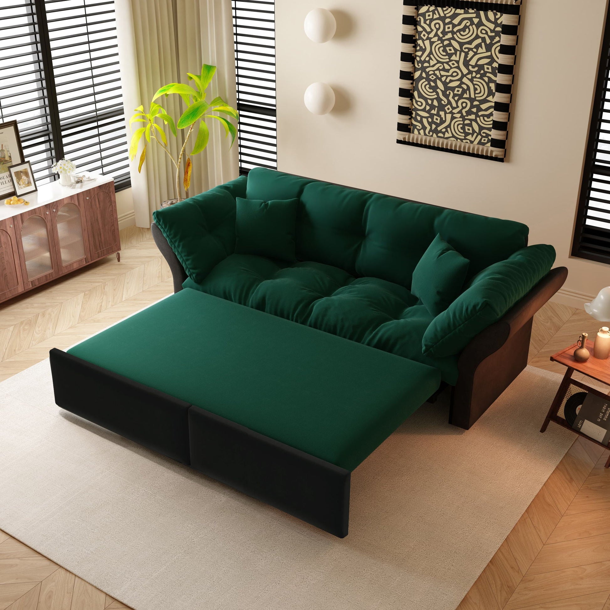Queen Pull Out Sofa Bed, 3 In 1 Convertible Sleeper Tufted With 2 Soft Pillows Home Essentials