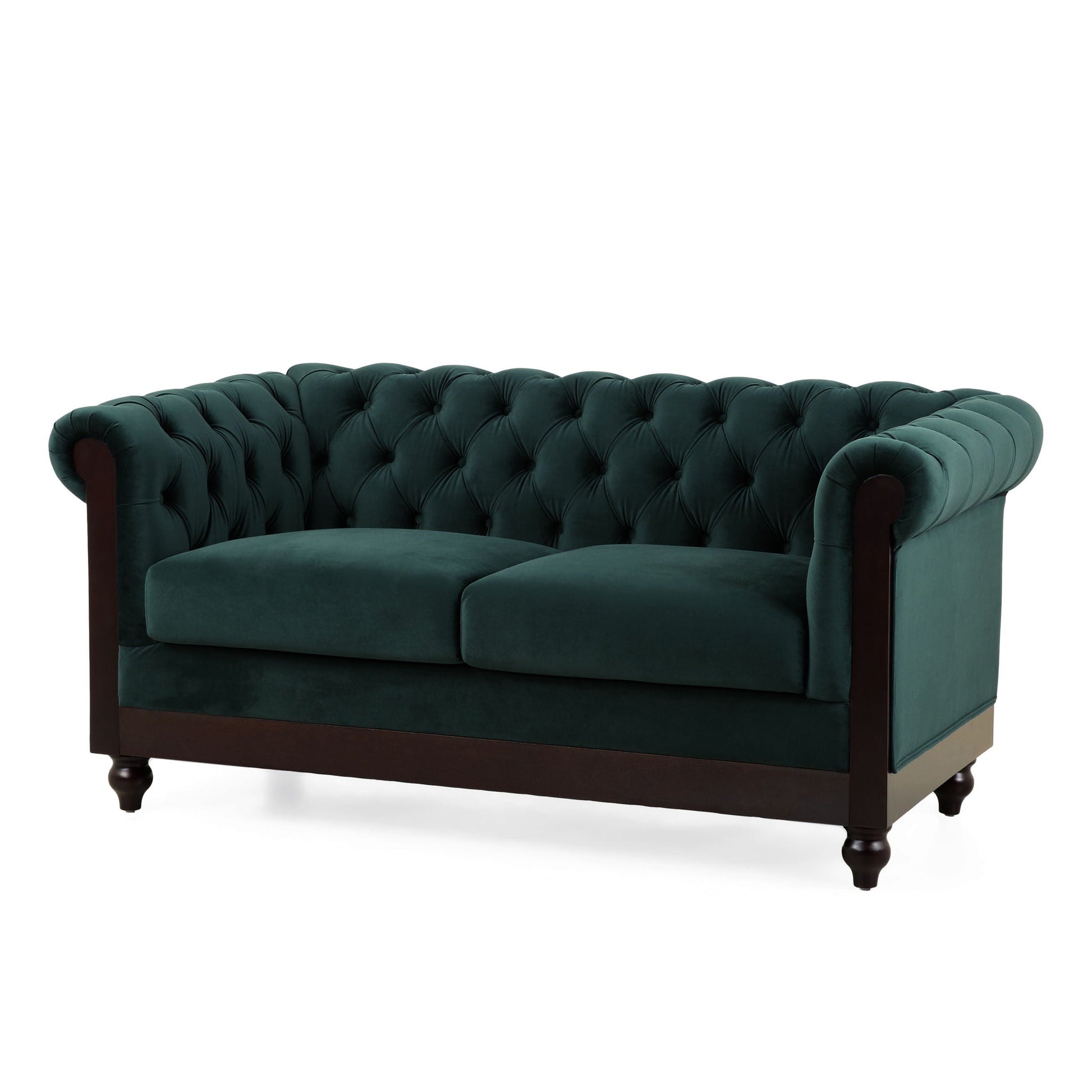 Chesterfield Velvet Loveseat Sofa, 2 Person Rolled Arm Upholstered Couch Noble House