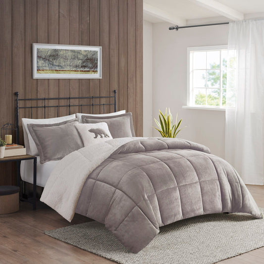 Alton - King Down Alternative Comforter Set - Gray / Ivory Woolrich