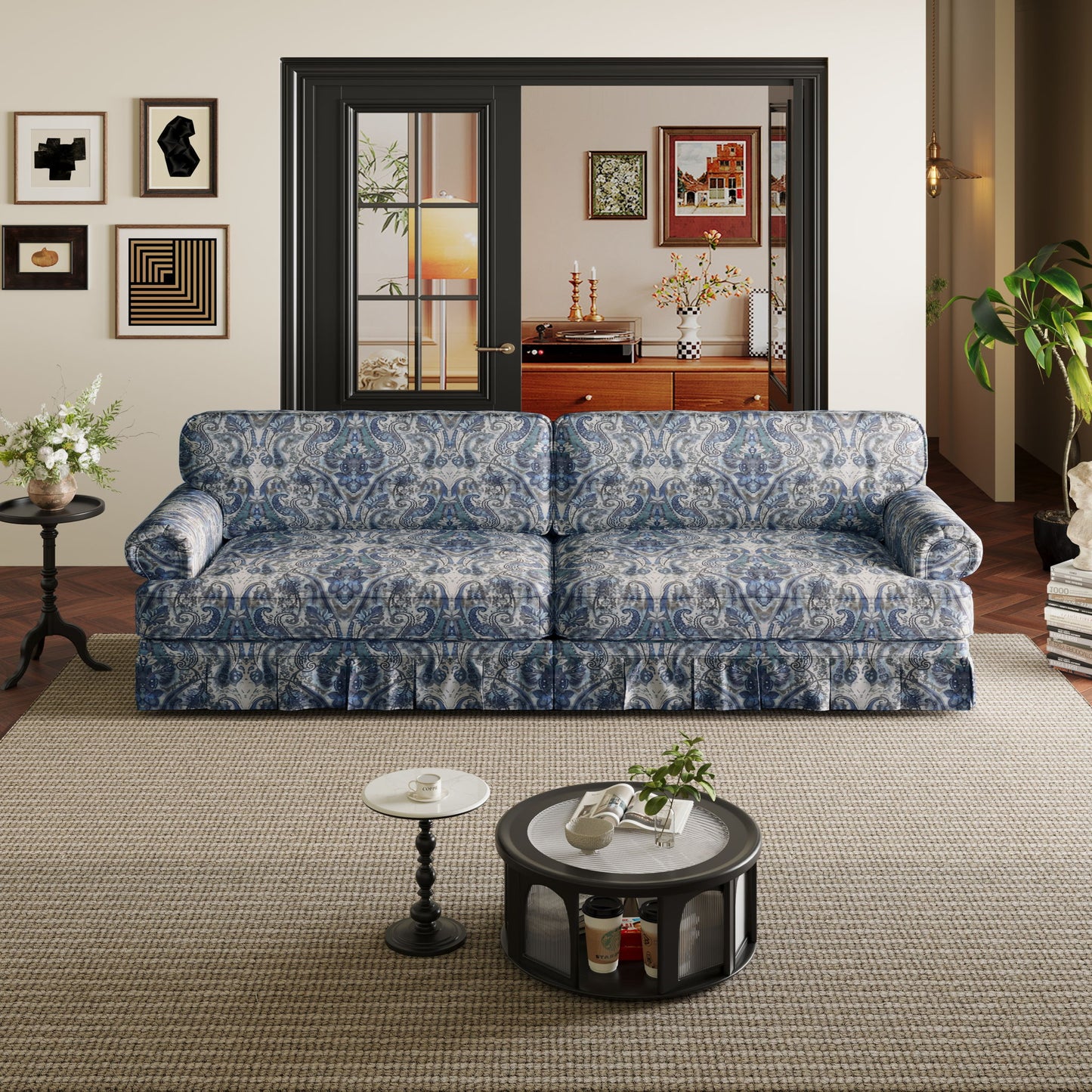 Luxuriously Comfortable Cloud Couch Sofa With Elegant Rolled Arms & Pleated Skirt Design Home Essentials