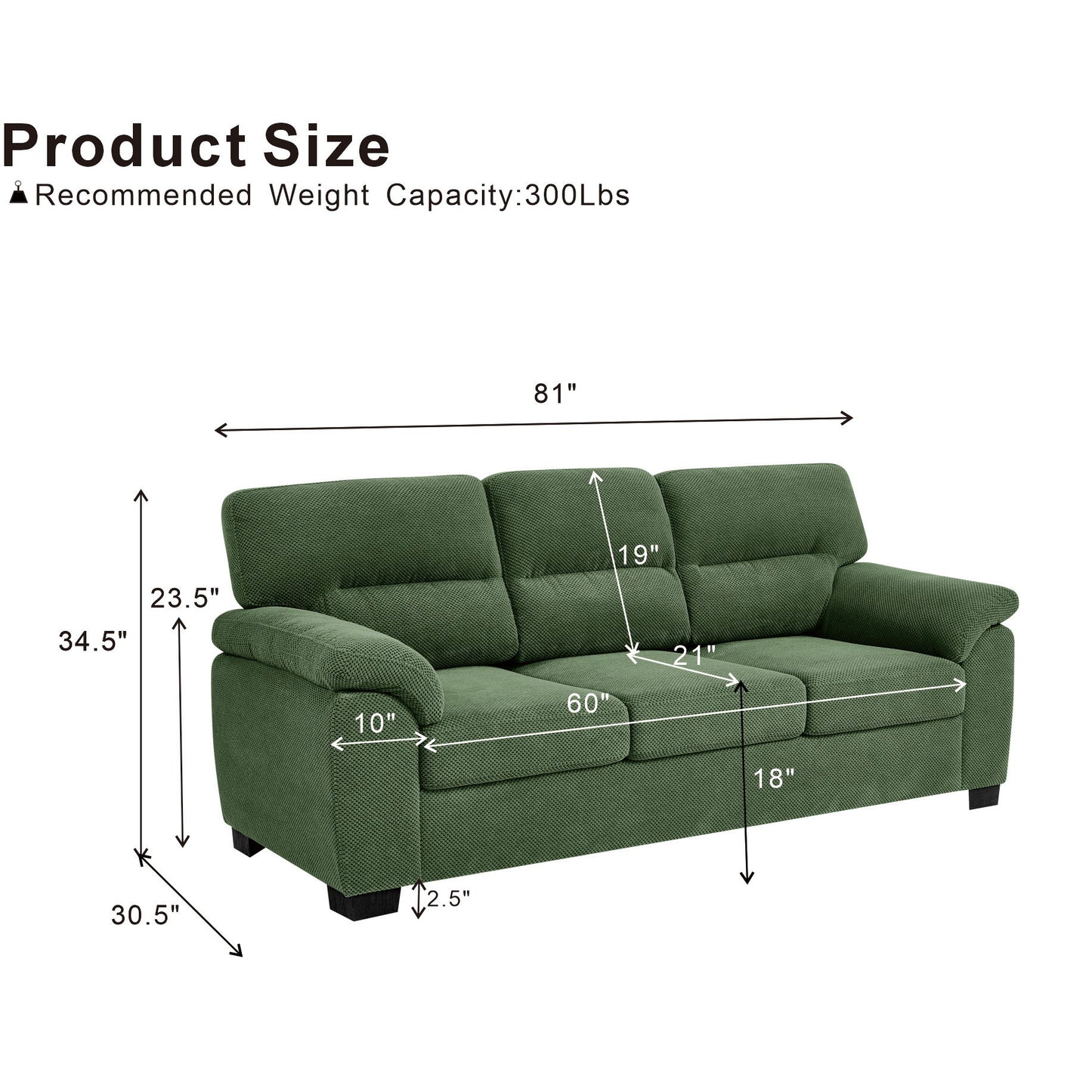 3 Seater Sofa With Padded Armrests And Triangular Leg Home Essentials