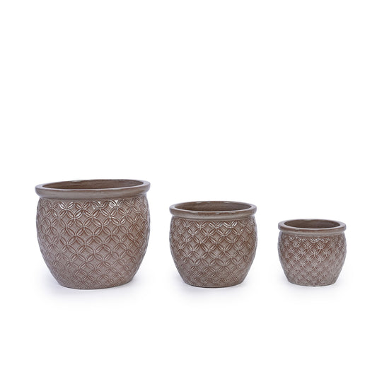 3 Pieces Ceramic Flowerpot, Planter For Patio & Garden Or Windowsills - Antique Yellow Daily Nest