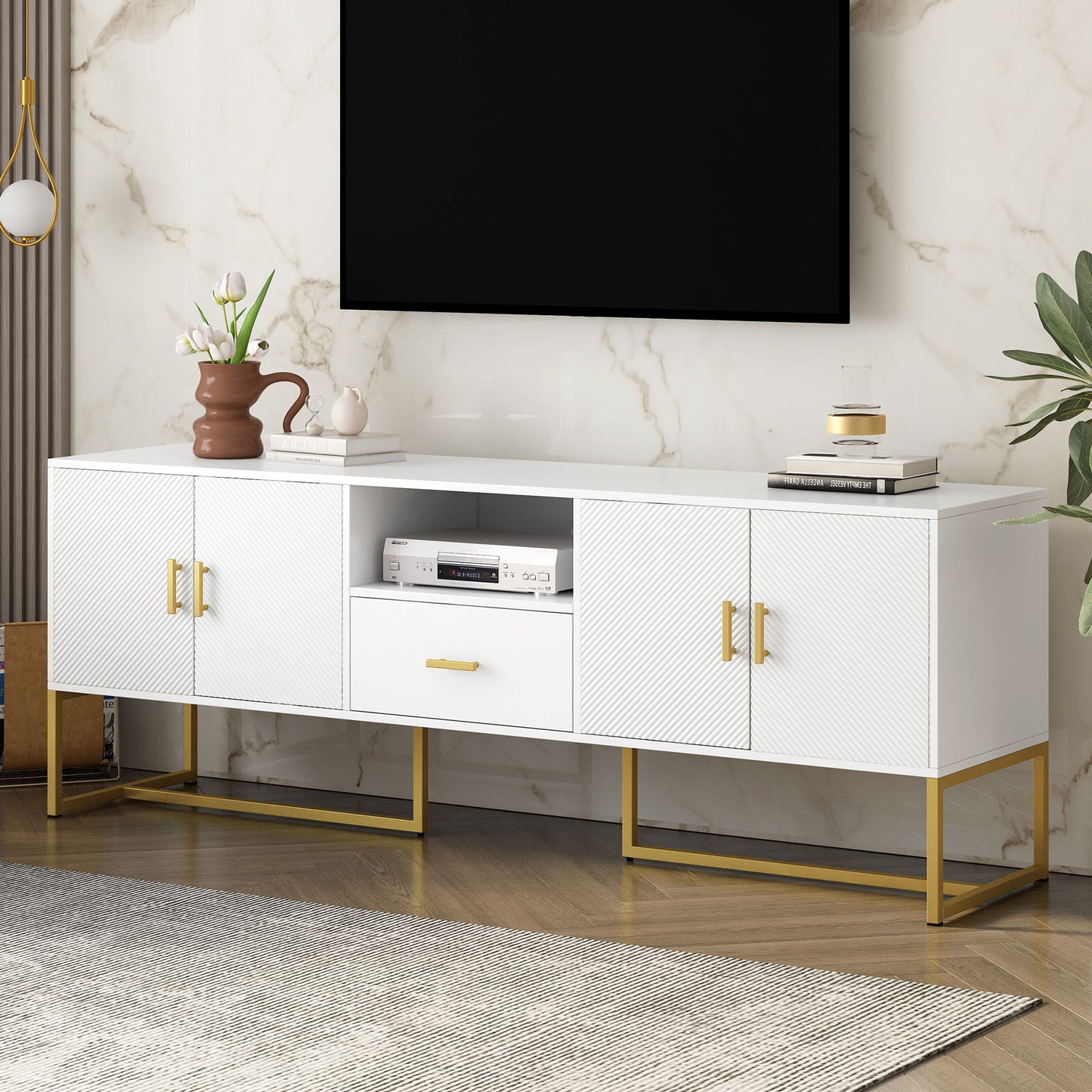 TV Cabinet With 1 Drawer, 2 Cabinets, Handles And Anti-Tip Device Hearth and Haven
