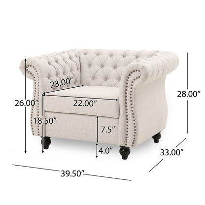 Nexuson - Upholstered Chesterfield Chair With Deep Tufted And Nailhead Trim Noble House