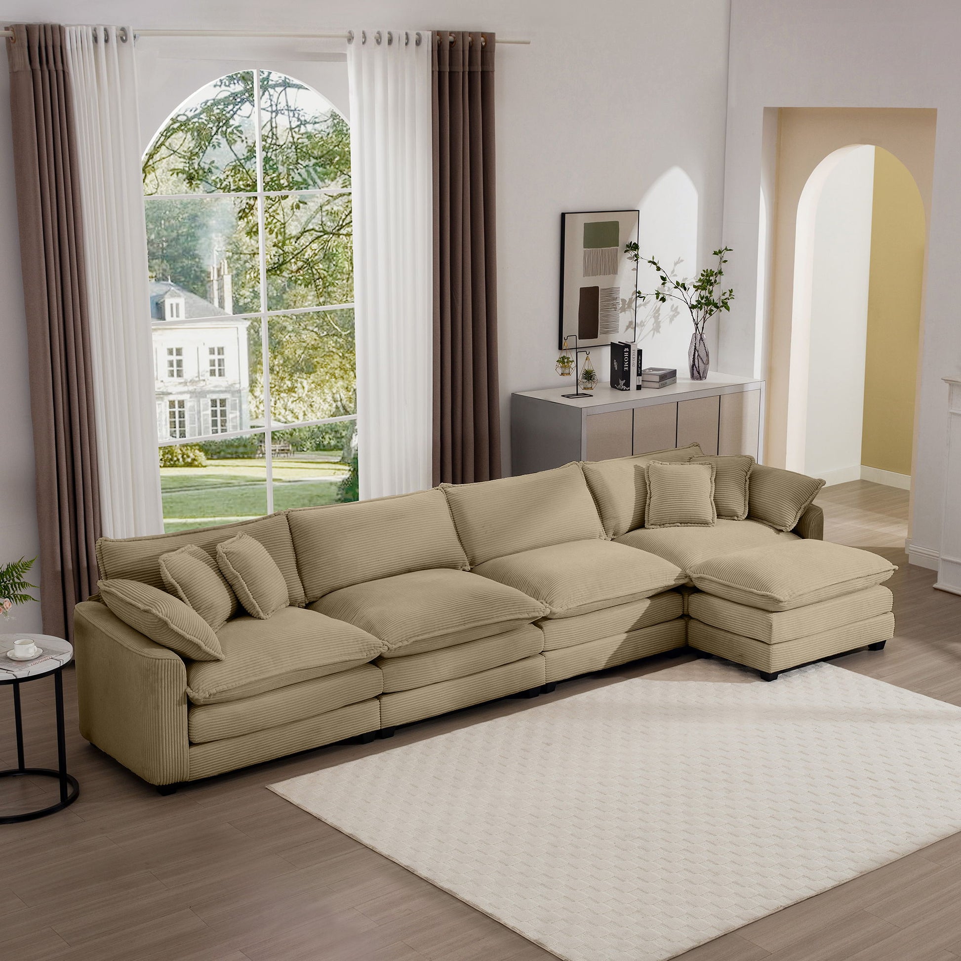 Modern Oversized Modular Cushion Sofa With Ottoman, Low Back, Deep Seating Sofa Set Home Essentials