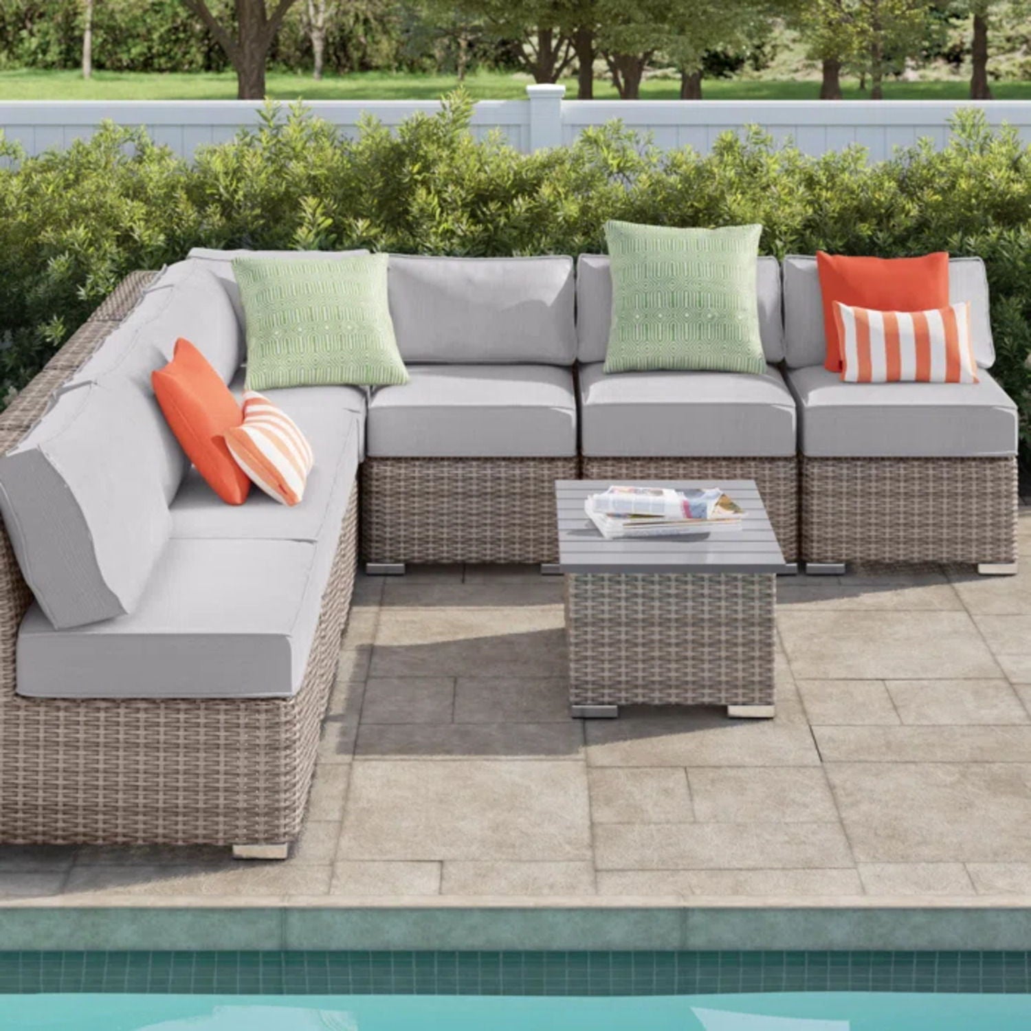 Wicker Sectional Sofa With Cushions And Table LSI Patio Furniture