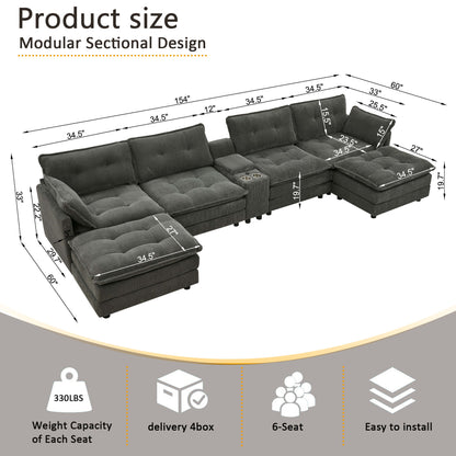 Oversized Modular Sectional Sofa With Multi Functional Console Home Essentials