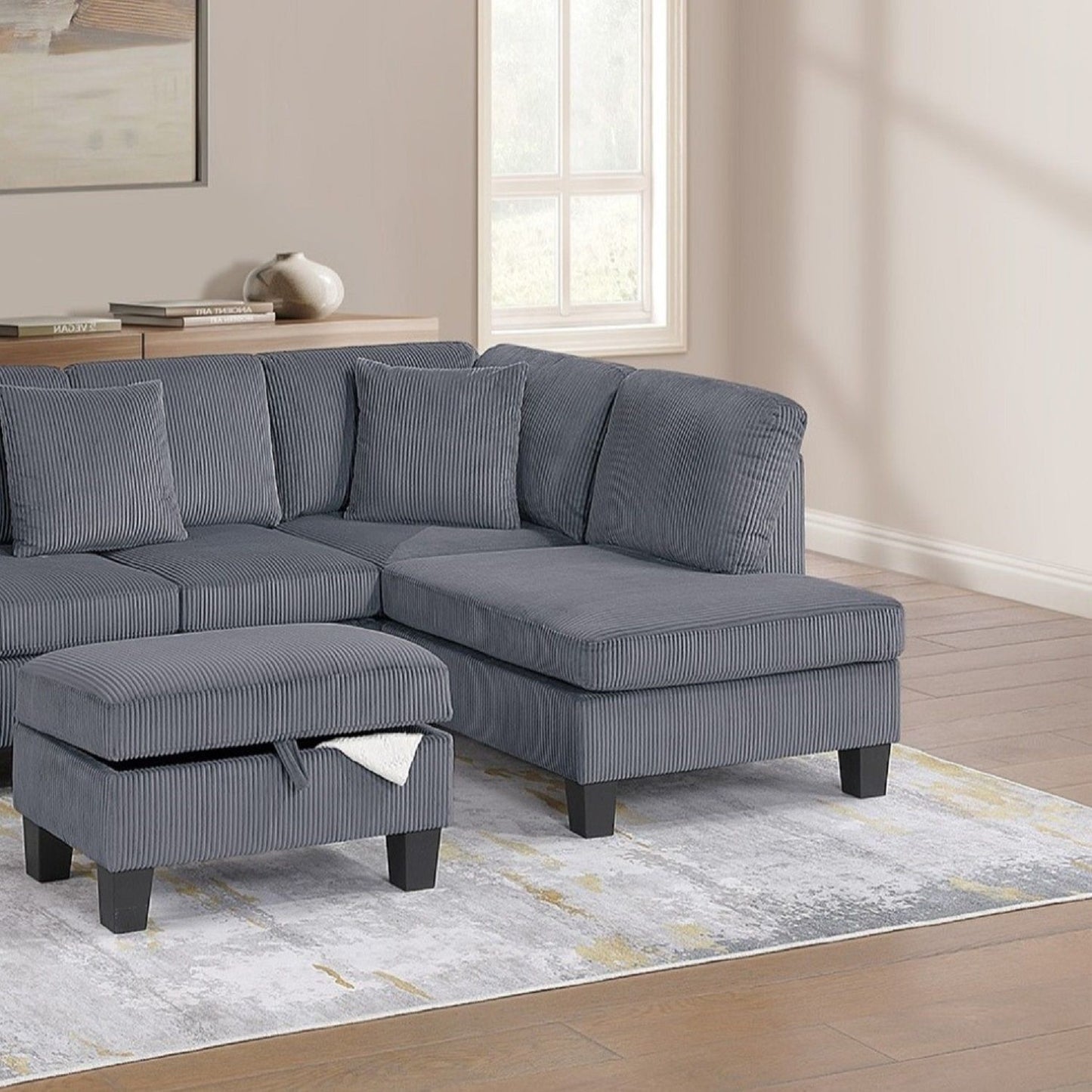 Sectional Sofa With Storage Ottoman And Pillows Home Essentials