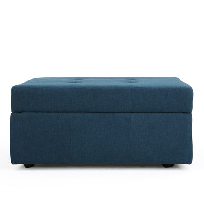 Flip Top Ottoman With Tufted Waffle Stitch And Rolling Casters - Navy Blue Noble House