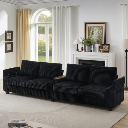 Modern 4 Seater Corduroy Sofa Couch With USB Ports And Hidden Storage Hearth and Haven