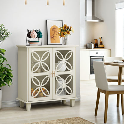 Modern Retro Sideboard Buffet Storage Cabinet With Adjustable Shelves And Tempered Glass Doors - Cream Color Home Essentials