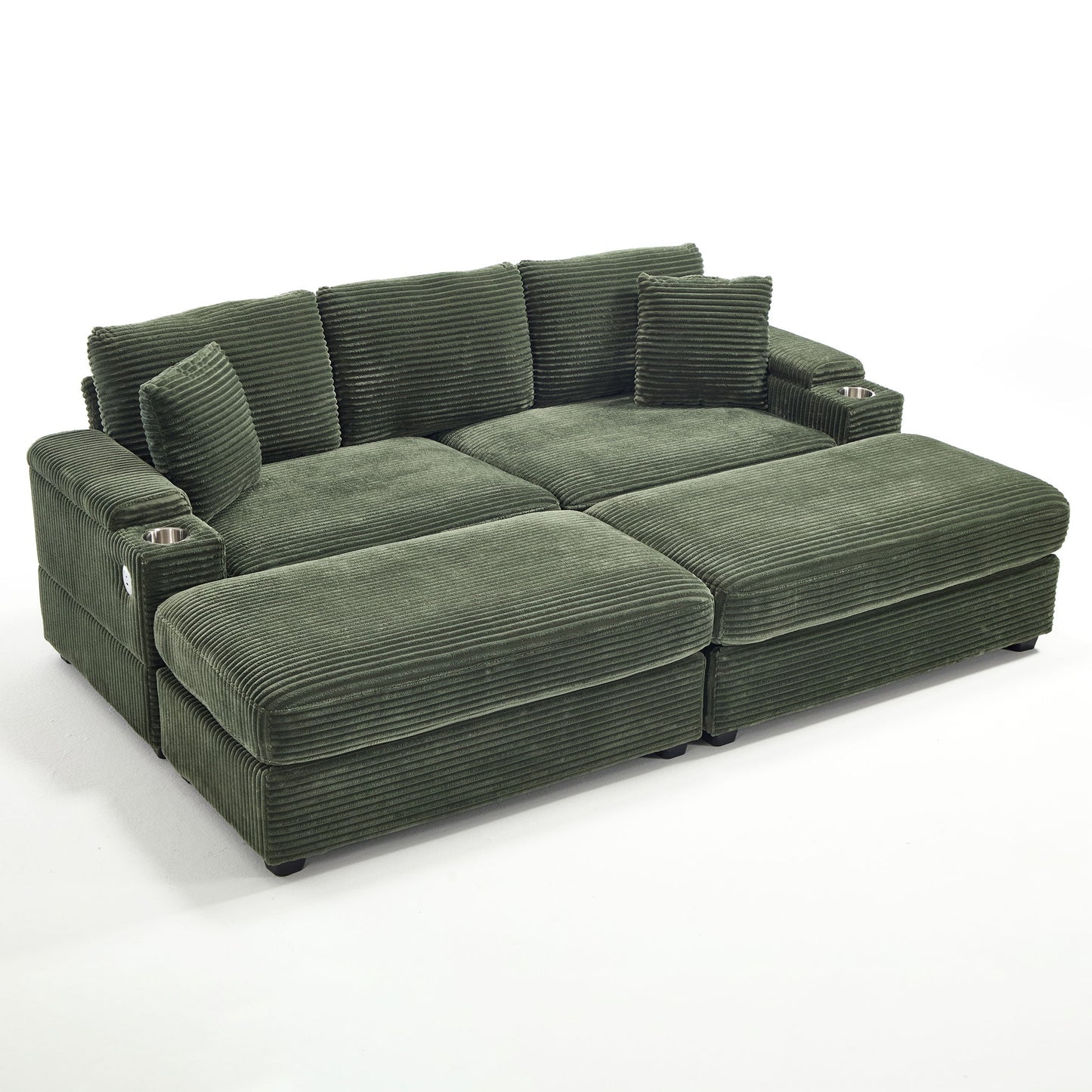 Convertible Sectional Sofa Bed Set With Armrest Storage, Cup Holder, USB, 4 Seater - Green Home Essentials