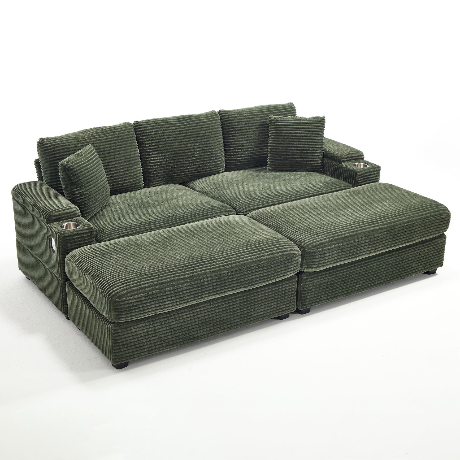 Convertible Sectional Sofa Bed Set With Armrest Storage, Cup Holder, USB, 4 Seater - Green Home Essentials