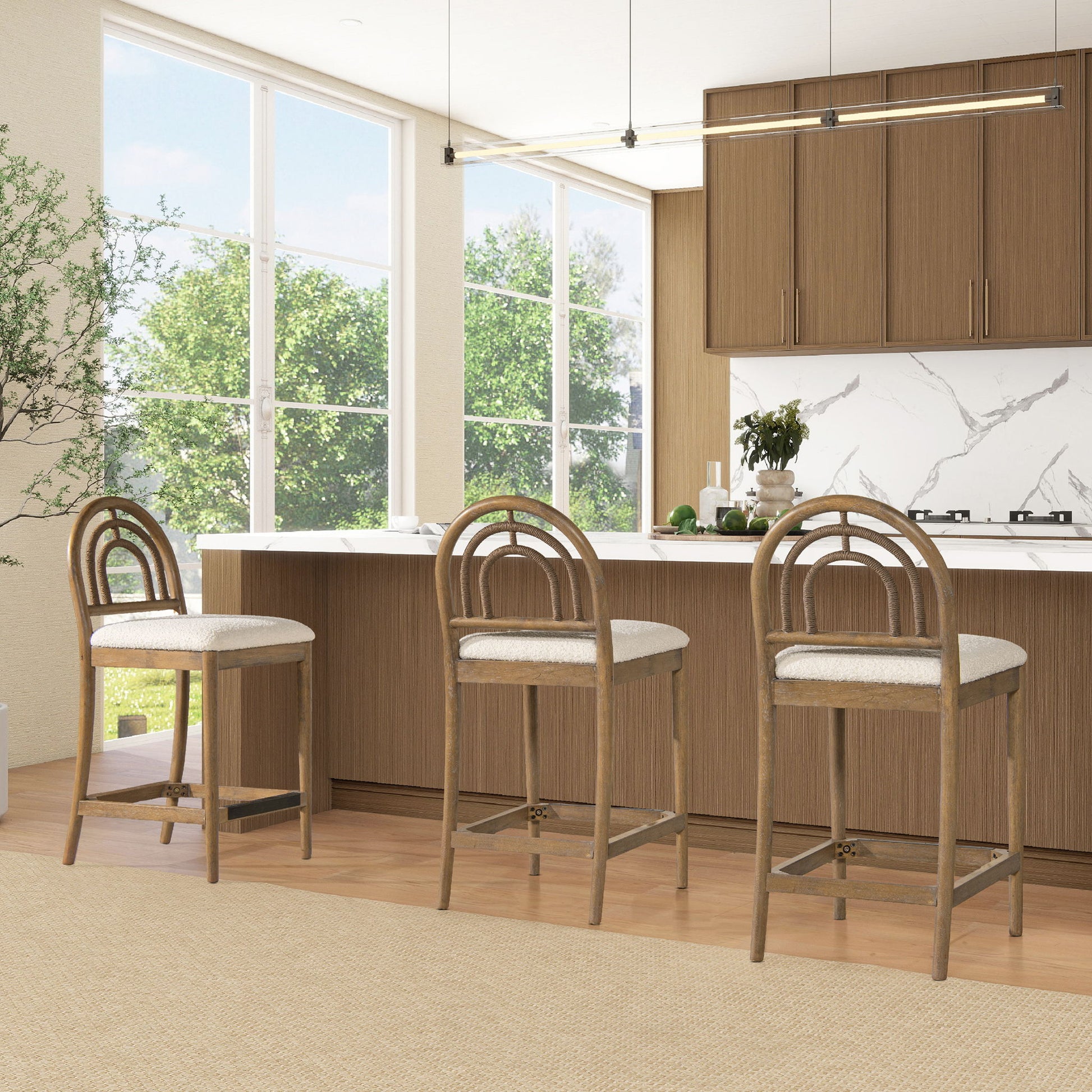 Leon - Arched Back & Upholstered Counter Stool (Set of 2) - Ivory White Jennifer Taylor Home