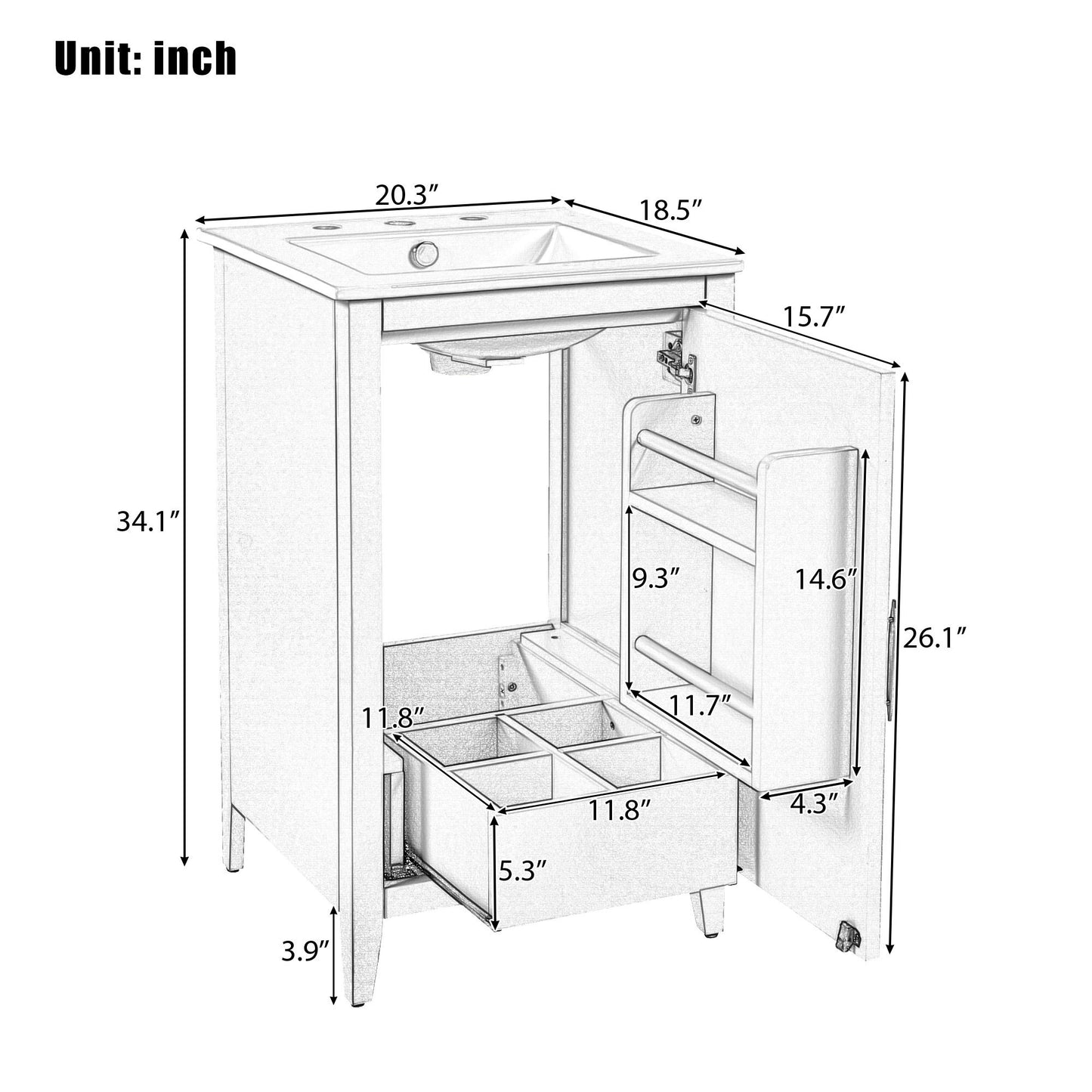 Modern Bathroom Vanity With Sink, Functional Drawer, Soft- Closing Door Noble House