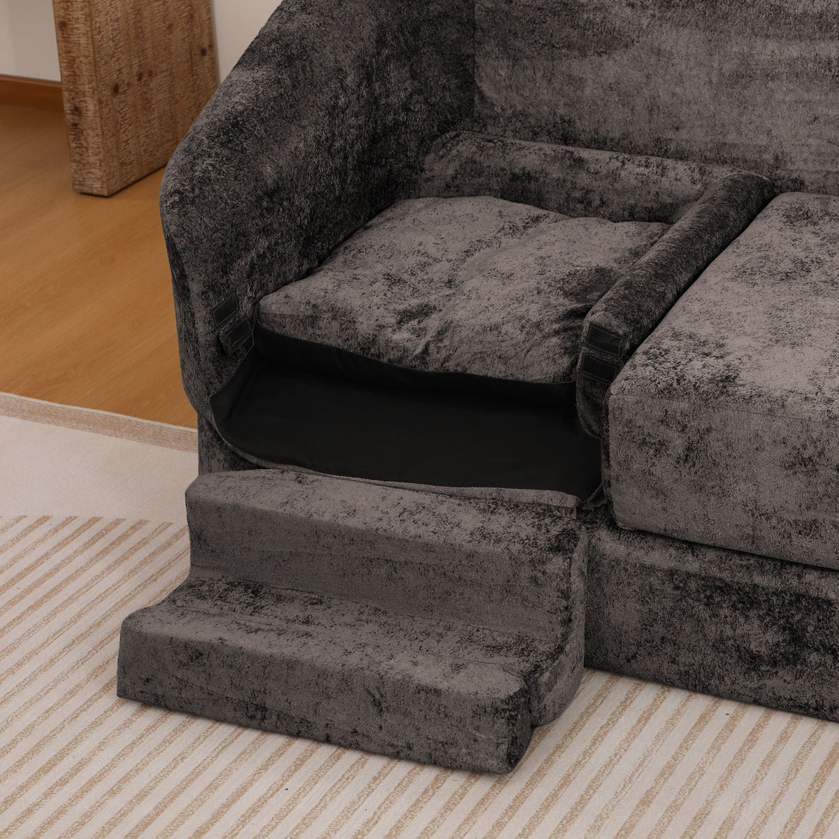 3 Seater Sofa With Built In Pet Bed Nook, Curved Design And 2 Throw Pillows Home Essentials