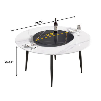 Modern Artificial Stone Round Dining Table, Can Accommodate 6 People Artificial Stone Turntable Home Essentials
