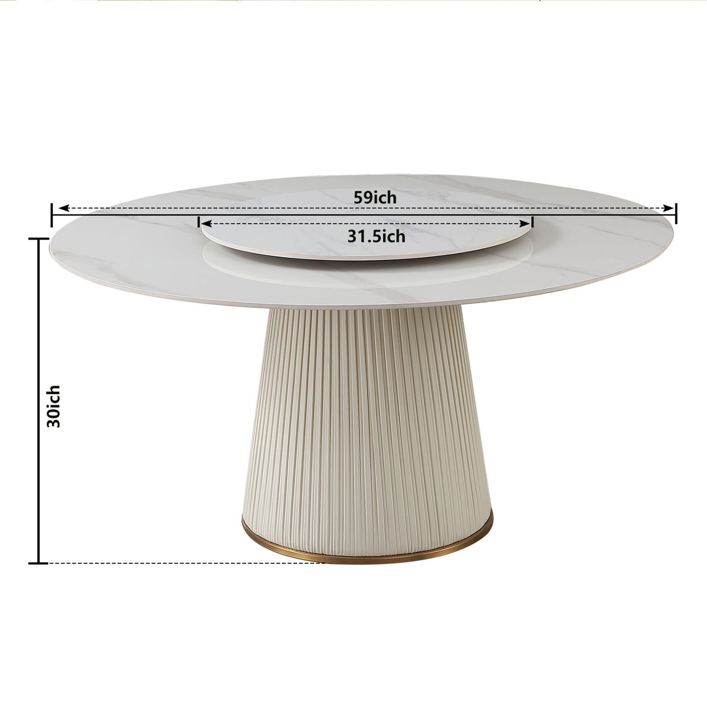 Modern Sintered Stone Dining Table With Round Turntable, Wood And Metal Pedestal, 8 Chairs - White Home Essentials