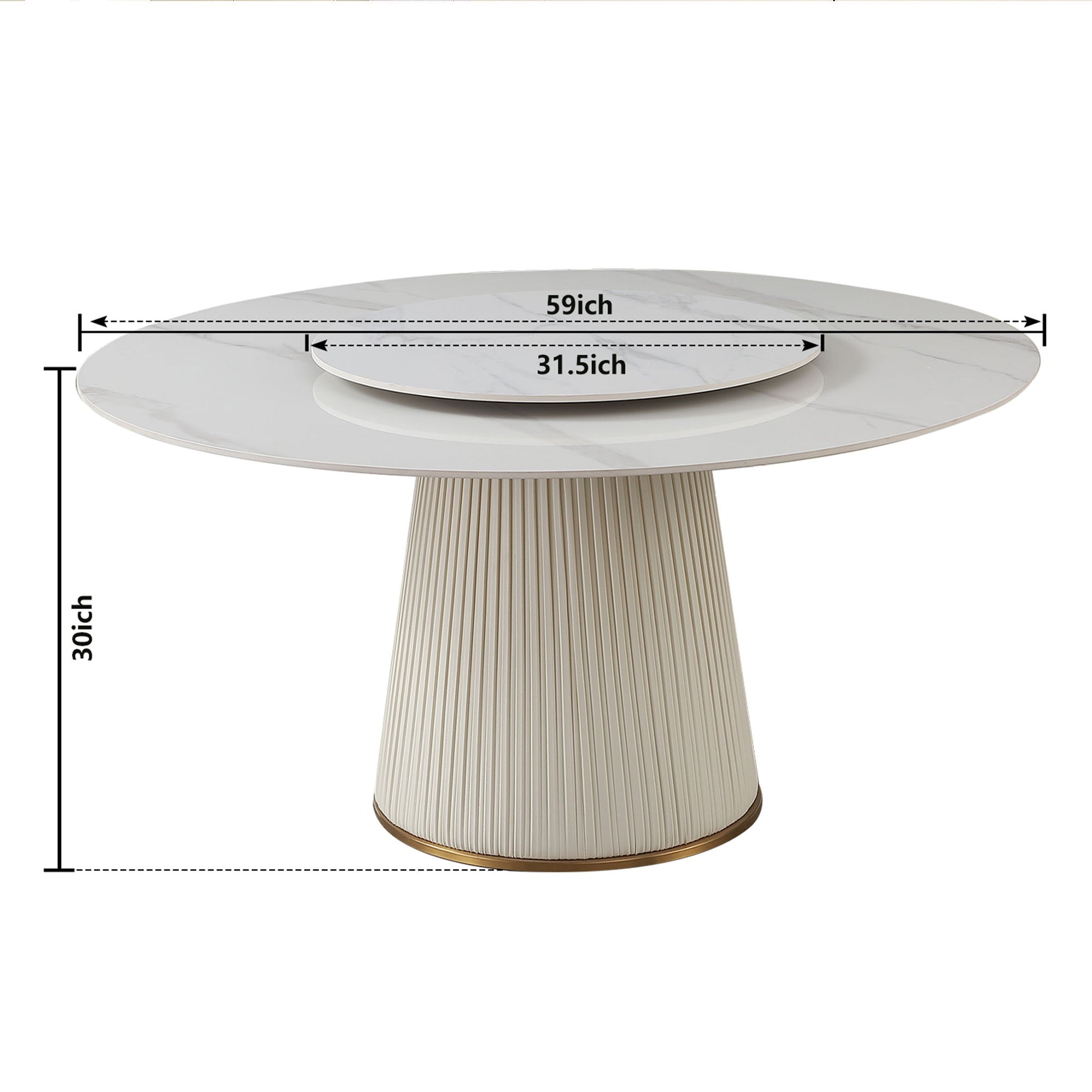 Modern Sintered Stone Dining Table With Round Turntable, Wood And Metal Pedestal, 8 Chairs - White Home Essentials