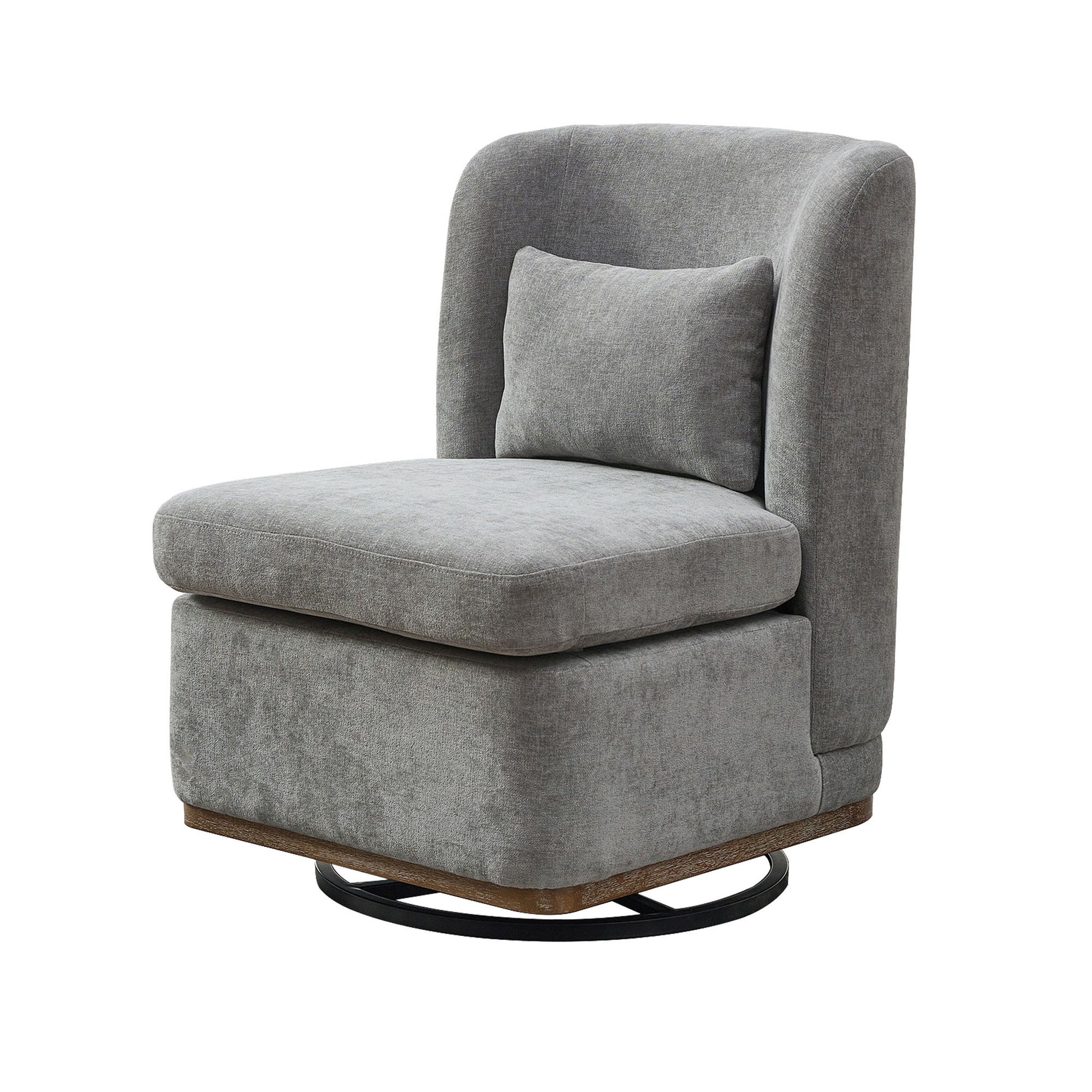 Wide Modern Chenille Cushioned Armless Metal Base 360° Swivel Chair With Pillow Home Essentials