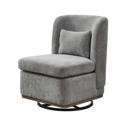 Wide Modern Chenille Cushioned Armless Metal Base 360° Swivel Chair With Pillow Home Essentials