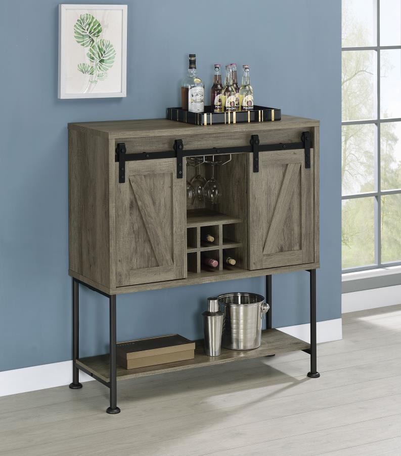Claremont - Sliding Door Home Bar Wine Cabinet - Gray Driftwood CoasterEveryday
