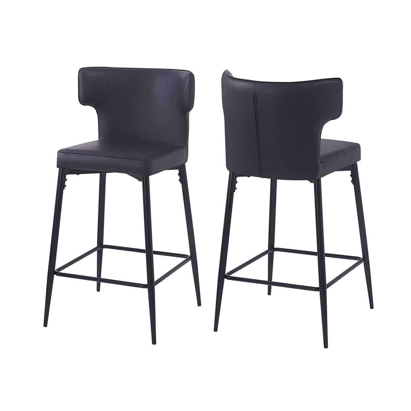 Modern Bar Stools With Upholstery And Metal Footrest (Set of 2) Noble House