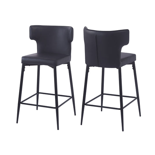 Modern Bar Stools With Upholstery And Metal Footrest (Set of 2) Noble House
