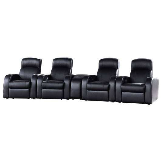 Greenfield - 4 Seater Home Theater With Wedge Console Recliners With Built In Storage And Cup Holders - Black Furniture Max