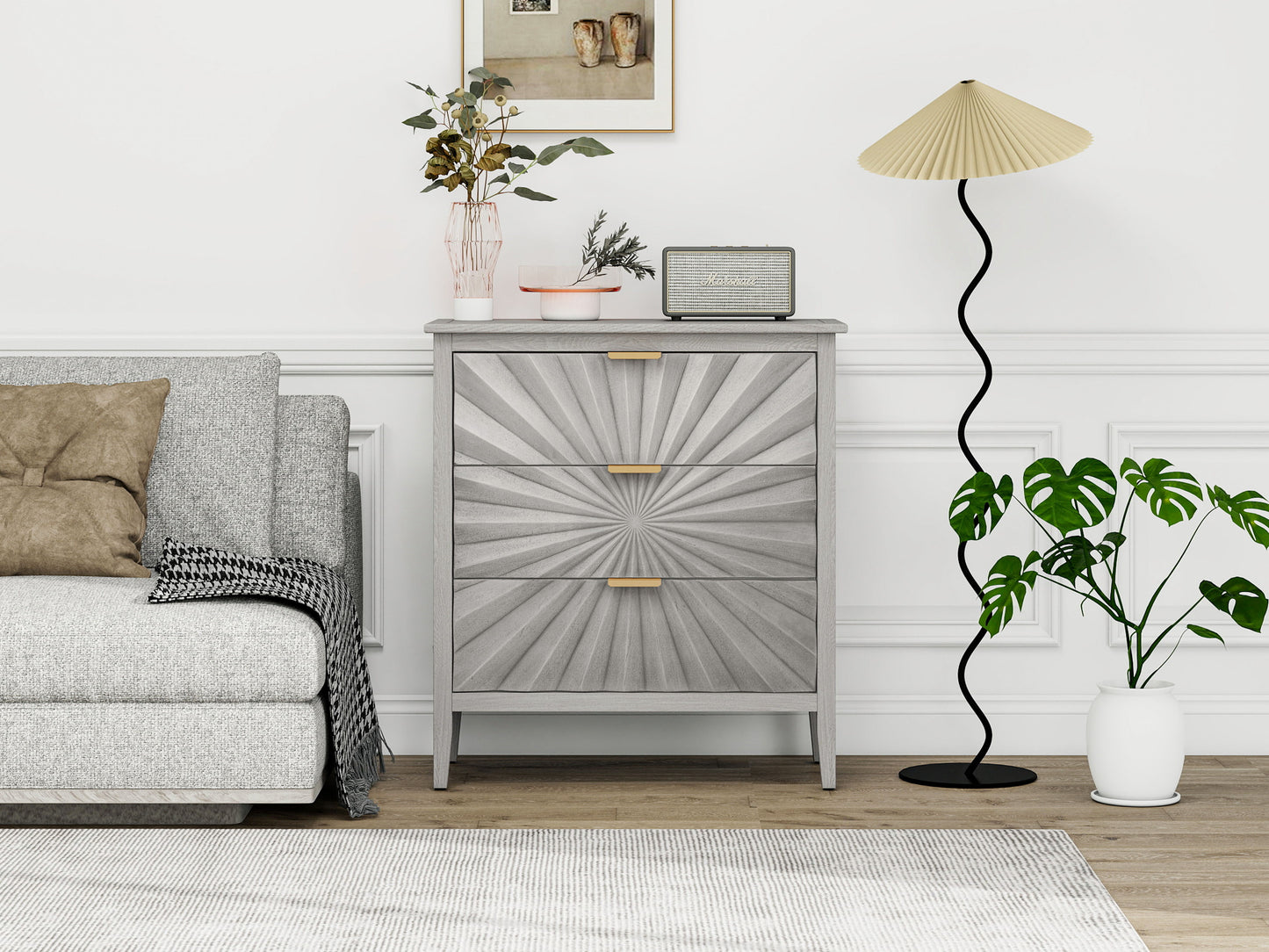 3 Drawer Storage Cabinet, 3 Drawer Modern Dresser, Chest Of Drawers Farmhouse For Entryway, Living Room, Bed Room - Light Gray