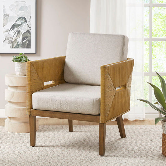 Blake - Handcrafted Rattan Upholstered Accent Arm Chair - Natural