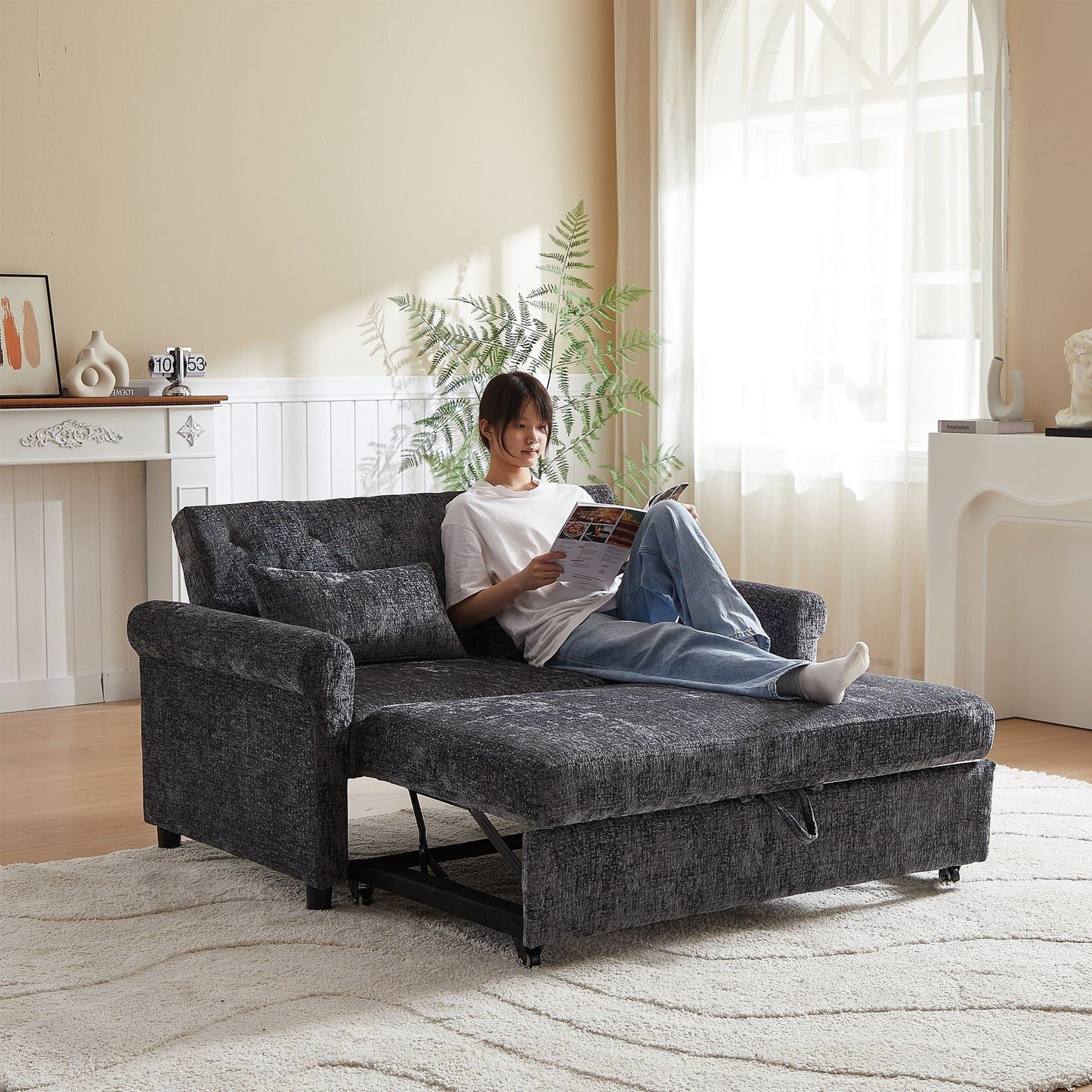 Loveseat Sofa Bed, Pull - Out Couch Sleeper & 2 Pillows Home Essentials