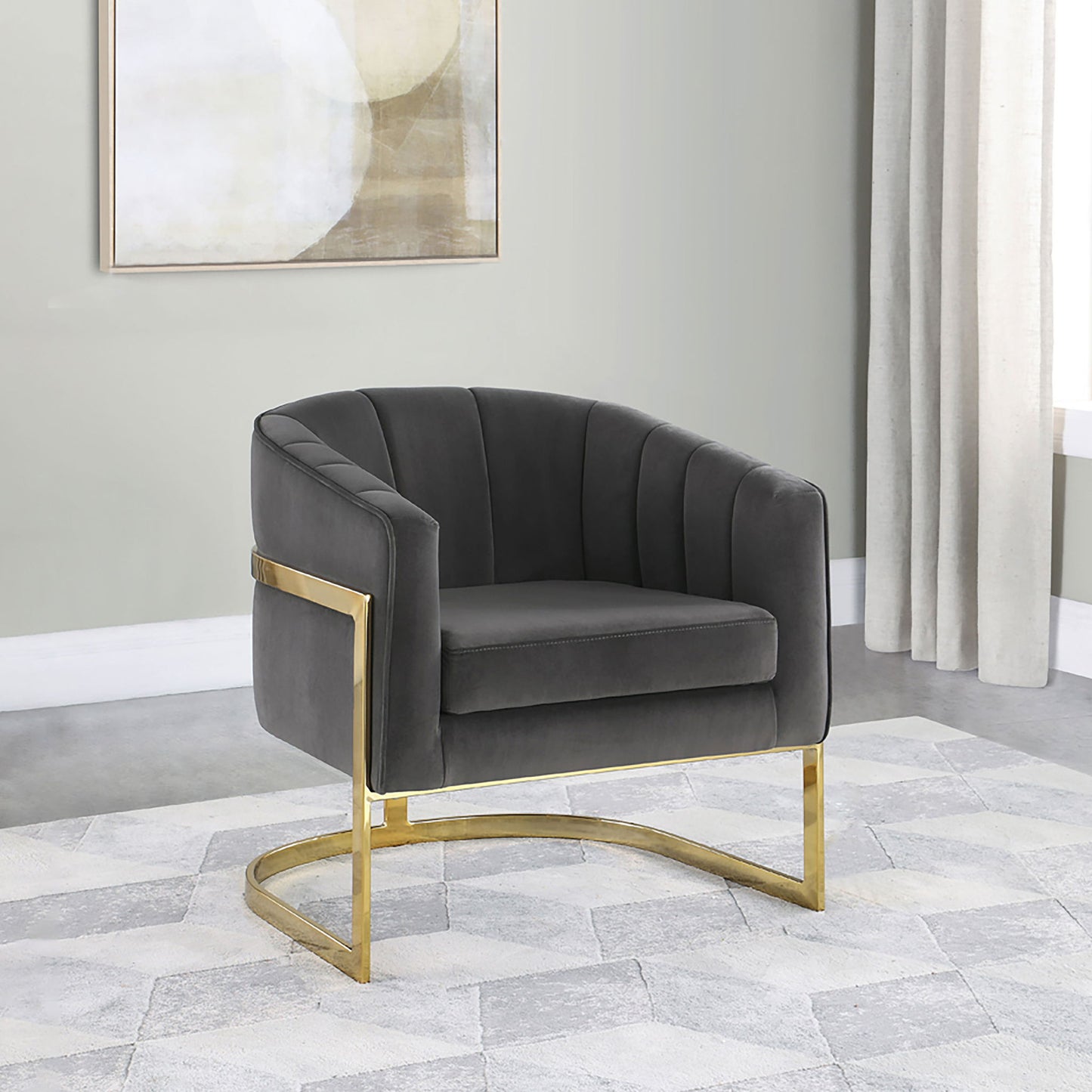 Tufted Barrel Accent Chair Upholstered Lounge Chair - Gray Furniture Max