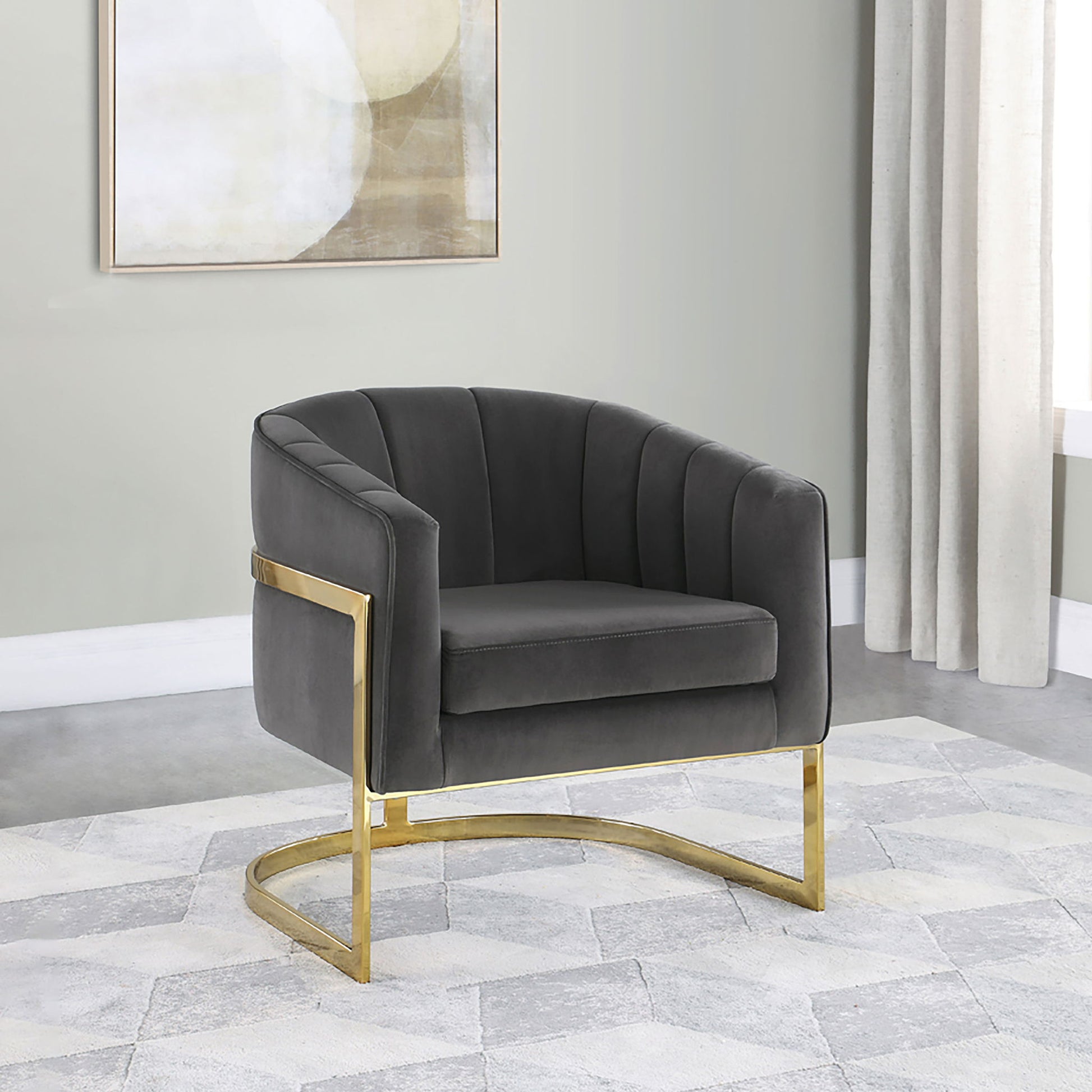 Tufted Barrel Accent Chair Upholstered Lounge Chair - Gray Furniture Max